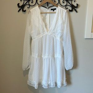 LULUS SWISS DOT LACE TRIM WHITE LONG SLEEVE DRESS SMALL WHITE